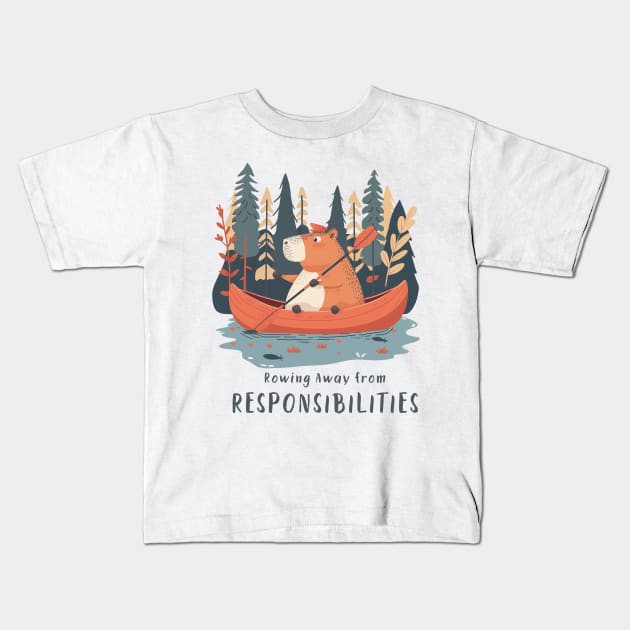 Rowing Away from Responsibilities Kids T-Shirt by Visual Arts Oasis